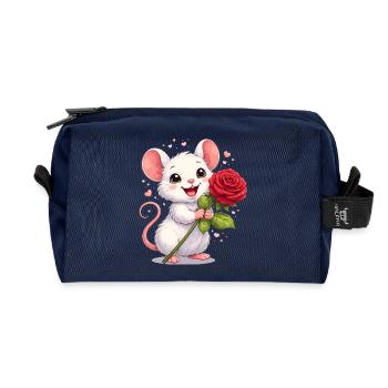 Cute Mouse with Rose – Valentine's Day Motif Full of Love - Recycled Toiletry Zip Bag - navy - Front