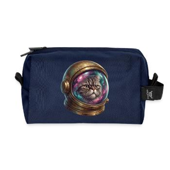 Cat astronaut in space helmet - Recycled Toiletry Zip Bag - navy - Front