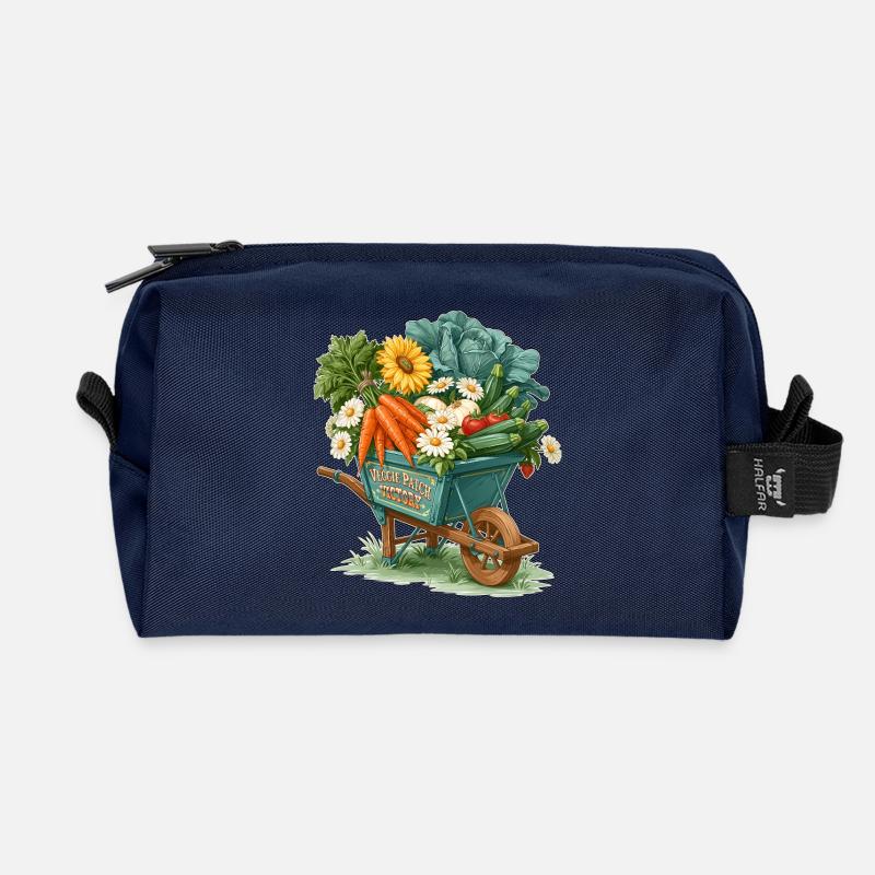 Veggie Patch Victory Garden Wheelbarrow - Recycled Toiletry Zip Bag - navy