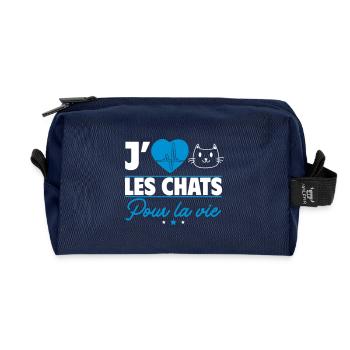 J'aime les chats pour la vie – pour les vrais fans - Trousse de toilette en tissu recyclé - marine - Devant