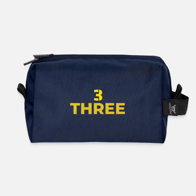 Three yellow ones in bold - Recycled Toiletry Zip Bag - navy
