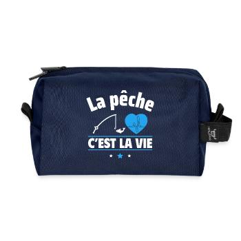 la pêche c est la vie,Humour,cadeau pêcheur - Trousse de toilette en tissu recyclé - marine - Devant