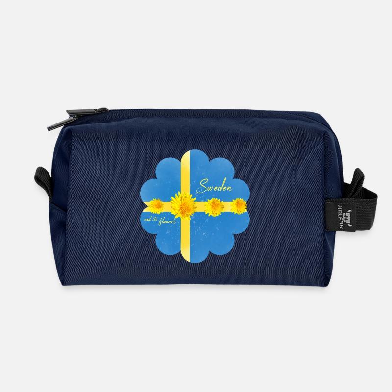 Schweden Blumen Midsommer - Recycelte Kulturtasche - Navy