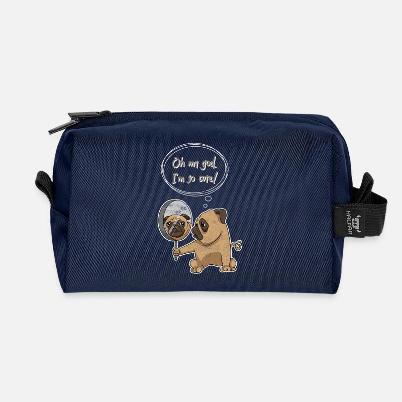 Cute Pug - Recycled Toiletry Zip Bag - navy