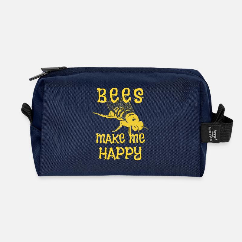 Bees make me happy, Bienen, Imker, Geschenk - Recycelte Kulturtasche - Navy
