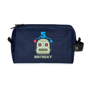 Kids birthday 5 year robot birthday party - Recycled Toiletry Zip Bag - navy - Front