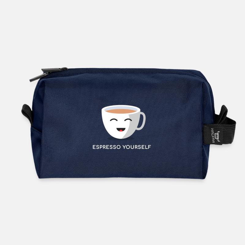 Kaffee Wortspiel - "Espresso Yourself" - Geschenk - Recycelte Kulturtasche - Navy