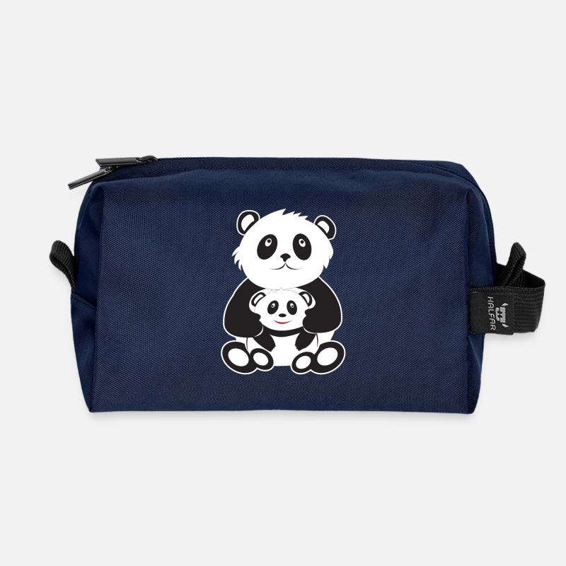 Panda Mama/Papa und Kind - Recycelte Kulturtasche - Navy
