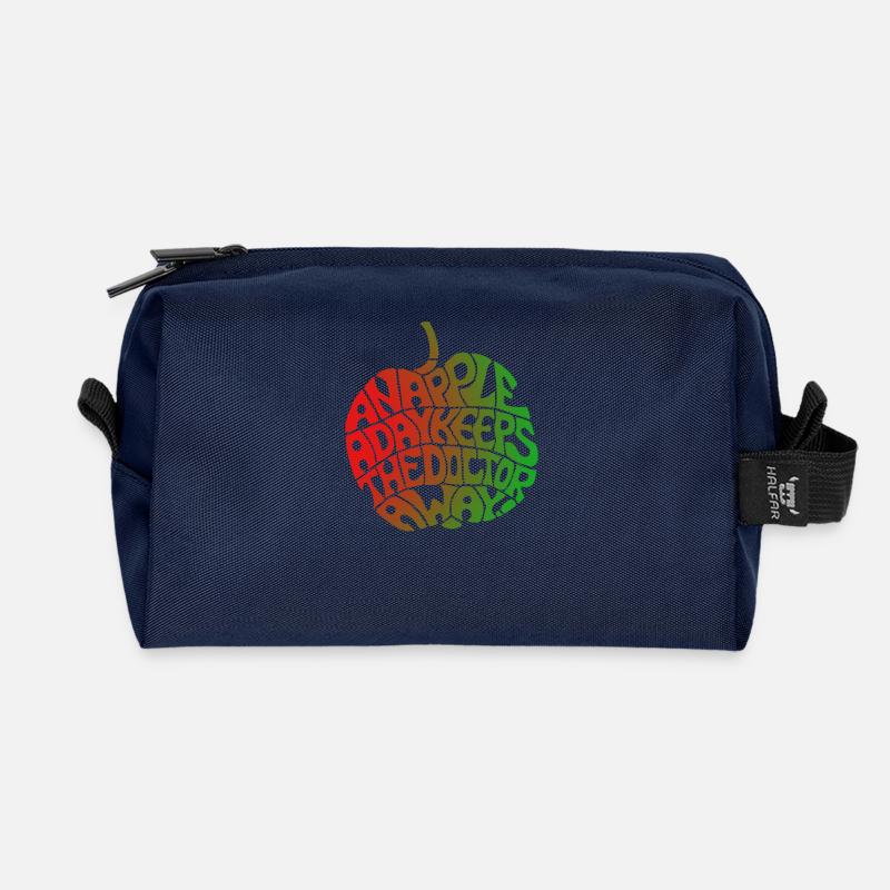 "Apfel-Design" rot - grün von Chris Illustrations - Recycelte Kulturtasche - Navy