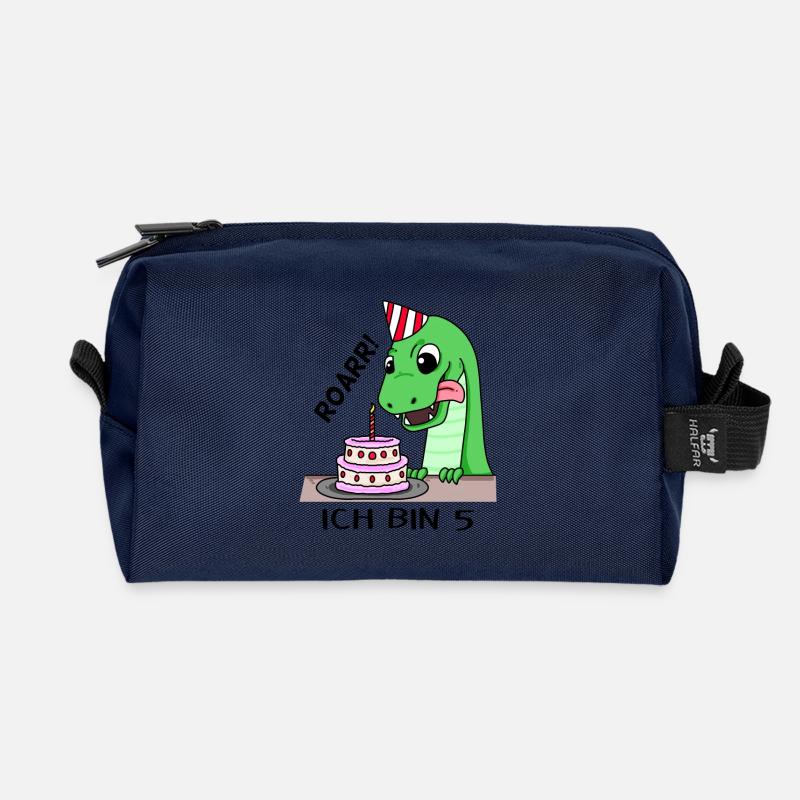 5. Geburtstag Dino Geburtstag Ich bin 5 - Recycelte Kulturtasche - Navy