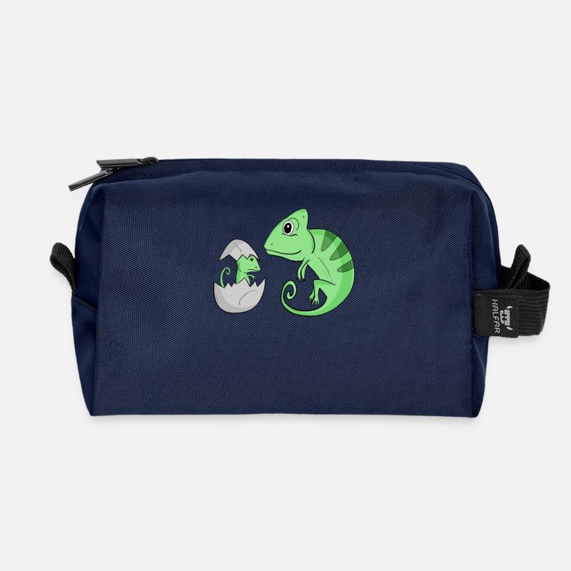 Chamäleon mit Baby Chamäleon - Recycelte Kulturtasche - Navy