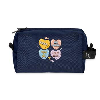 Bonbonherzen Retro Valentinstag - Recycelte Kulturtasche - Navy - Vorne