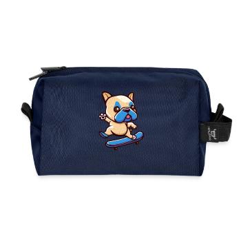 Cute Pug Dog with Skateboard - Recycled Toiletry Zip Bag - navy - Front