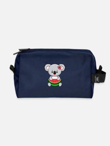 La douce fille Kawaii Koala mange de la pastèque - Trousse de toilette en tissu recyclé - marine