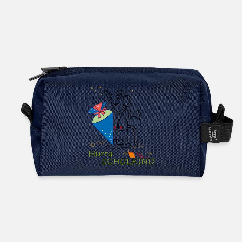 Hurra Schulkind Maus mit Zuckertüte - Recycelte Kulturtasche - Navy