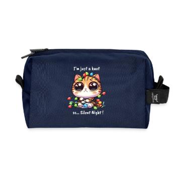 Weihnachtskatze mit Lichterkette-Verhedderung - Recycelte Kulturtasche - Navy - Vorne