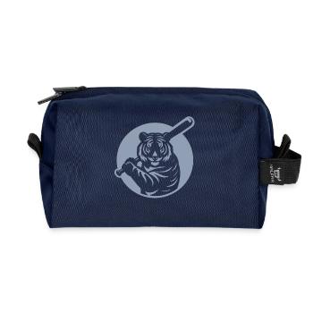 Minimalist Tiger Baseball Player Silhouette - Recycled Toiletry Zip Bag - navy - Front