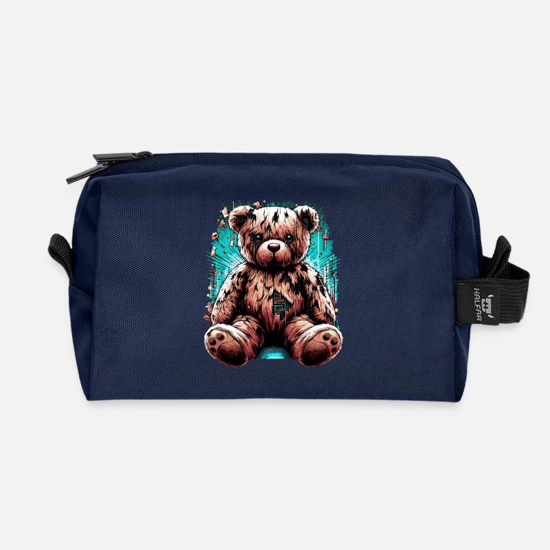 Vintage Teddybär Kuschelbär - Recycelte Kulturtasche - Navy