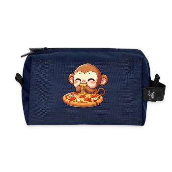 Chimpanzé mangeant de la pizza et du fromage - Trousse de toilette en tissu recyclé - marine - Devant