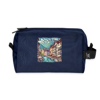 Annecy Altstadt Wasser Kanäle Berge Wandern Grunge - Recycelte Kulturtasche - Navy - Vorne