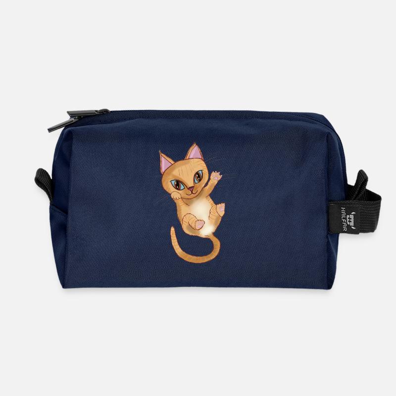 Cute Orange kitten - Recycled Toiletry Zip Bag - navy