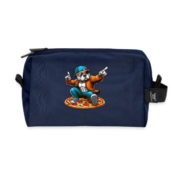 Le chien cool Pitbull danse et adore la pizza - Trousse de toilette en tissu recyclé - marine - Devant