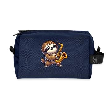 Paresseux Saxophone Saxophoniste Joueur Jazz Musique - Trousse de toilette en tissu recyclé - marine - Devant