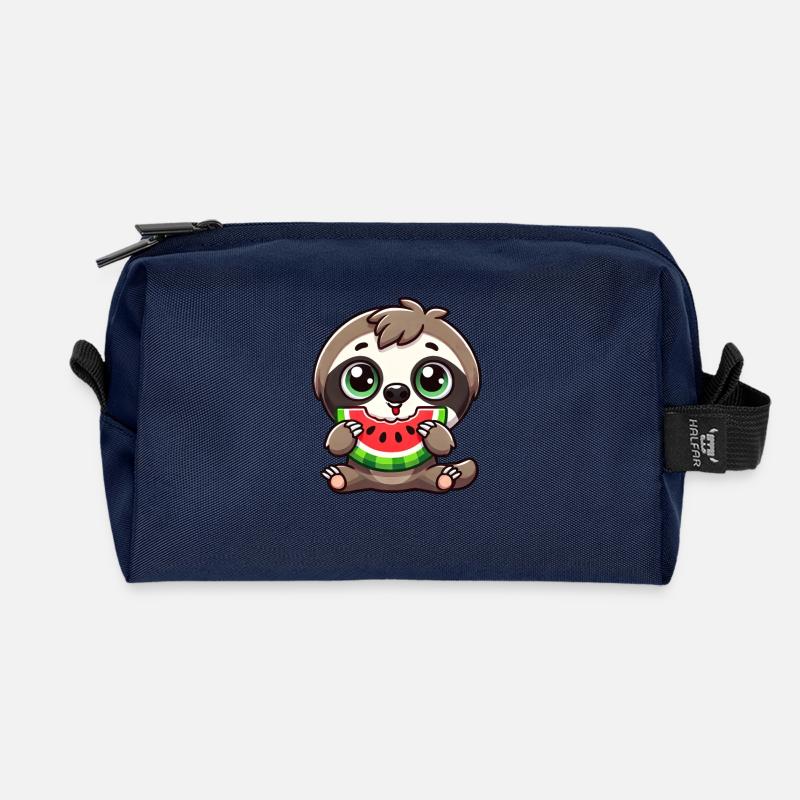 Faultier mit Wassermelone Cartoon Sommer Feeling - Recycelte Kulturtasche - Navy