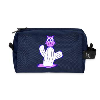 Cactus Owl Sitting Cacti Night Bird Cute Cute - Recycled Toiletry Zip Bag - navy - Front