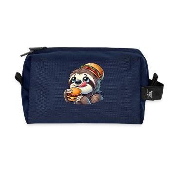 Cute Sloth Burger Cartoon Fast Food - Recycled Toiletry Zip Bag - navy - Front