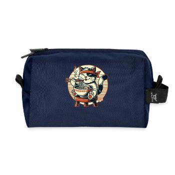 Eating ramen, happy cat - Recycled Toiletry Zip Bag - navy - Front