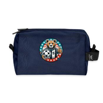 Ours de football avec ballon et pouce vers le haut - Trousse de toilette en tissu recyclé - marine - Devant