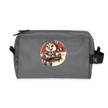 Funny Squirrel Pilot in Propeller Airplane - Recycled Toiletry Zip Bag - anthracite - Front