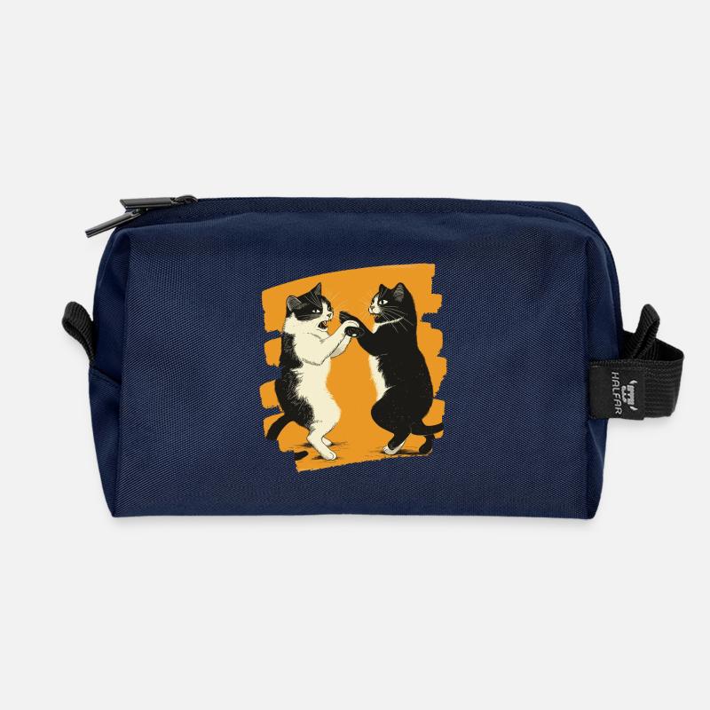 Japanischer Katzen Kampf - Recycelte Kulturtasche - Navy