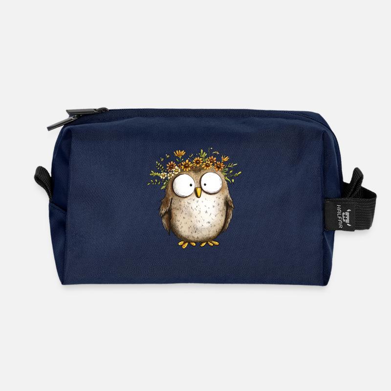 Eule mit Wildblumen Blumenkranz Cartoon - Recycelte Kulturtasche - Navy
