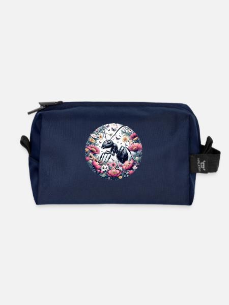Ameisen Blumen - Recycelte Kulturtasche - Navy