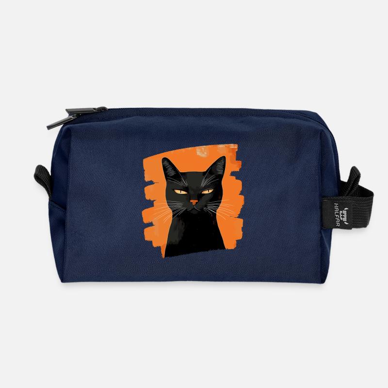 Schwarze Katze - Recycelte Kulturtasche - Navy