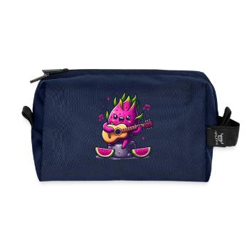 Dragon fruit playing guitar - Recycled Toiletry Zip Bag - navy - Front