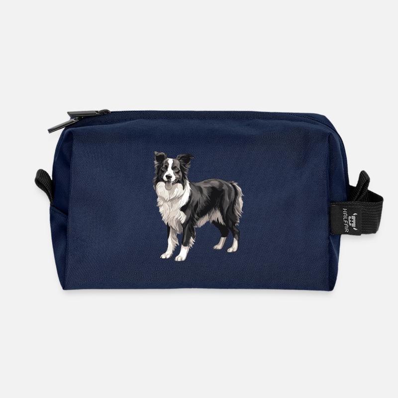 Border Collie Hund - Recycelte Kulturtasche - Navy