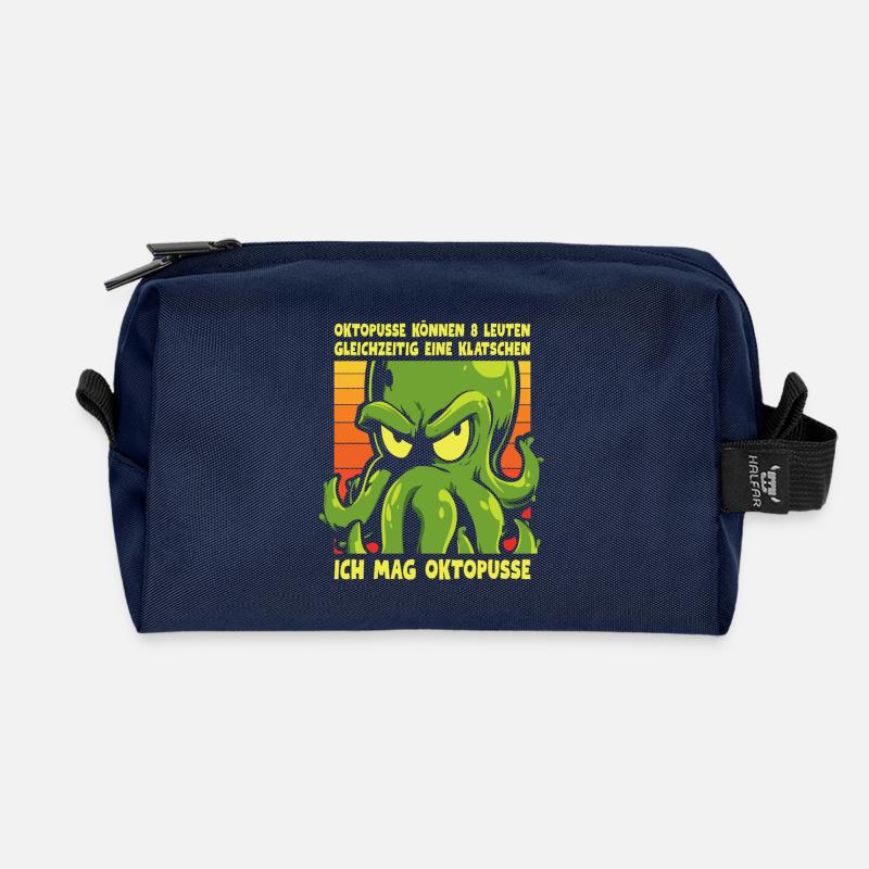 Ich mag Oktopusse – Sarkastischer Oktopus Spruch - Recycelte Kulturtasche - Navy