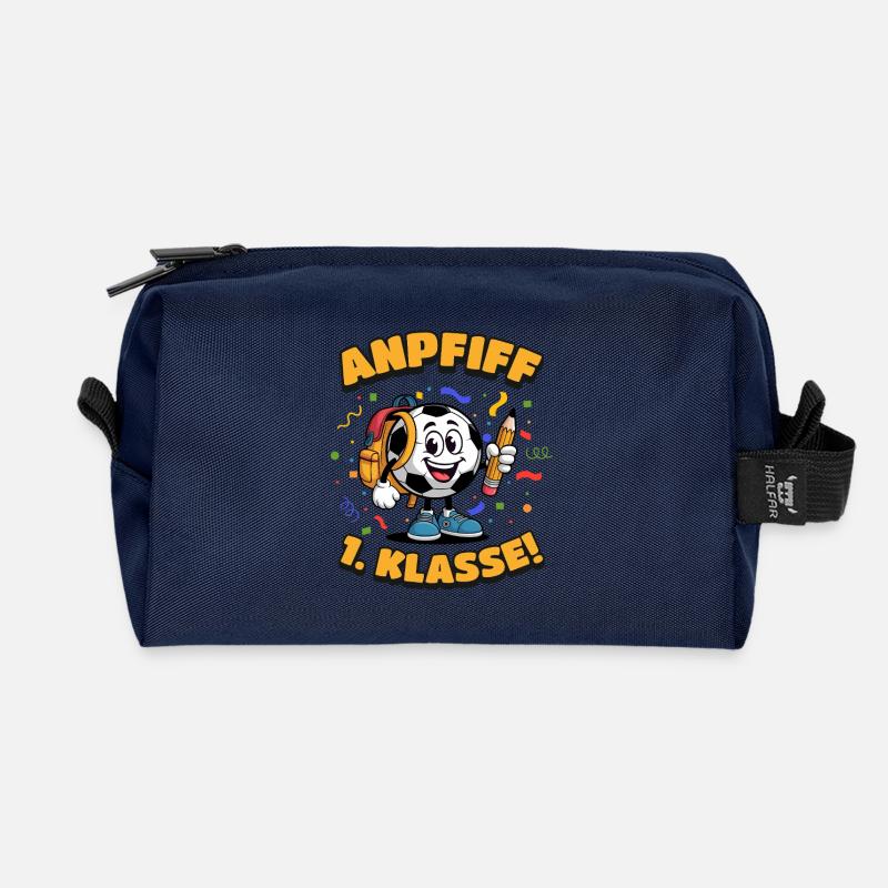Anpfiff 1. Klasse Fußball Einschulung Schulanfang - Recycelte Kulturtasche - Navy