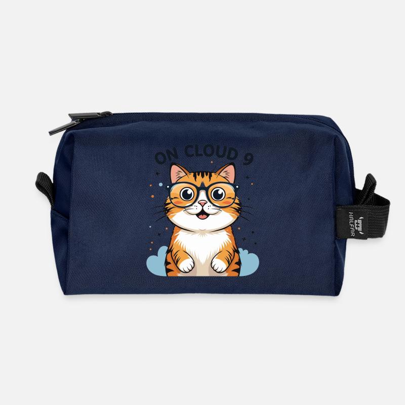 Niedliche Katzenillustration mit Brille - Recycelte Kulturtasche - Navy