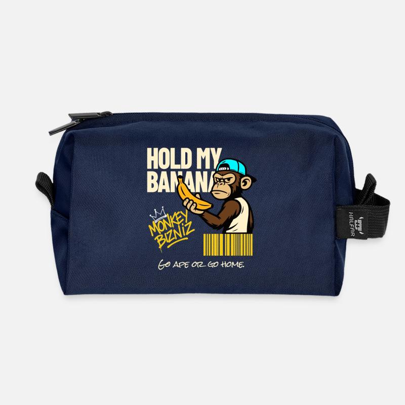Monkey Banan Humor Design - Recycled Toiletry Zip Bag - navy