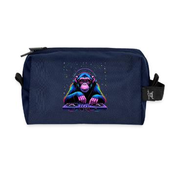 Bunter DJ-Affe mit Kopfhörern und Brille - Recycelte Kulturtasche - Navy - Vorne