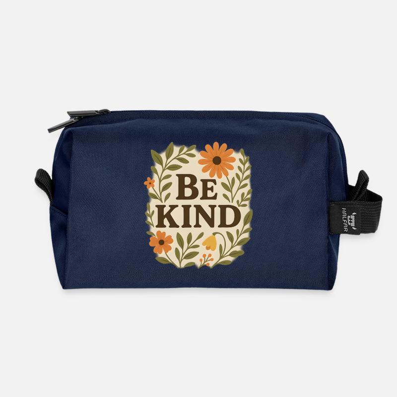 Kind Flower Message Be Kind - Recycled Toiletry Zip Bag - navy