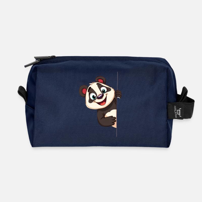 Süßer Panda schaut hervor: Cartoon Tier Design - Recycelte Kulturtasche - Navy
