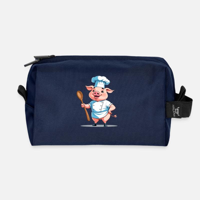 Cooking Pig Chef - Recycled Toiletry Zip Bag - navy