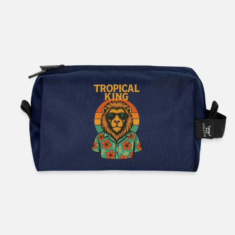 Tropical King - Lion - Recycled Toiletry Zip Bag - navy