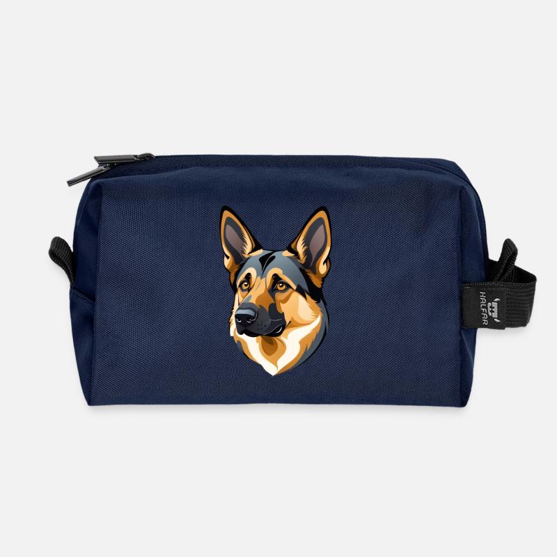 Gesicht eines deutschen Schäferhunds - Recycelte Kulturtasche - Navy