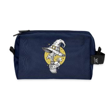 Magical witch's broom with lettering - Recycled Toiletry Zip Bag - navy - Front